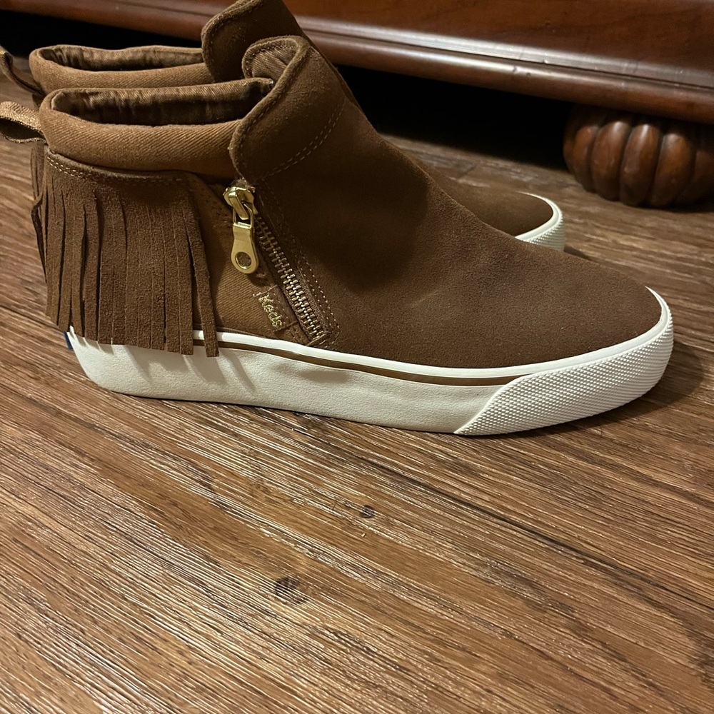 Brown Keds Fringe High-Top Sneakers